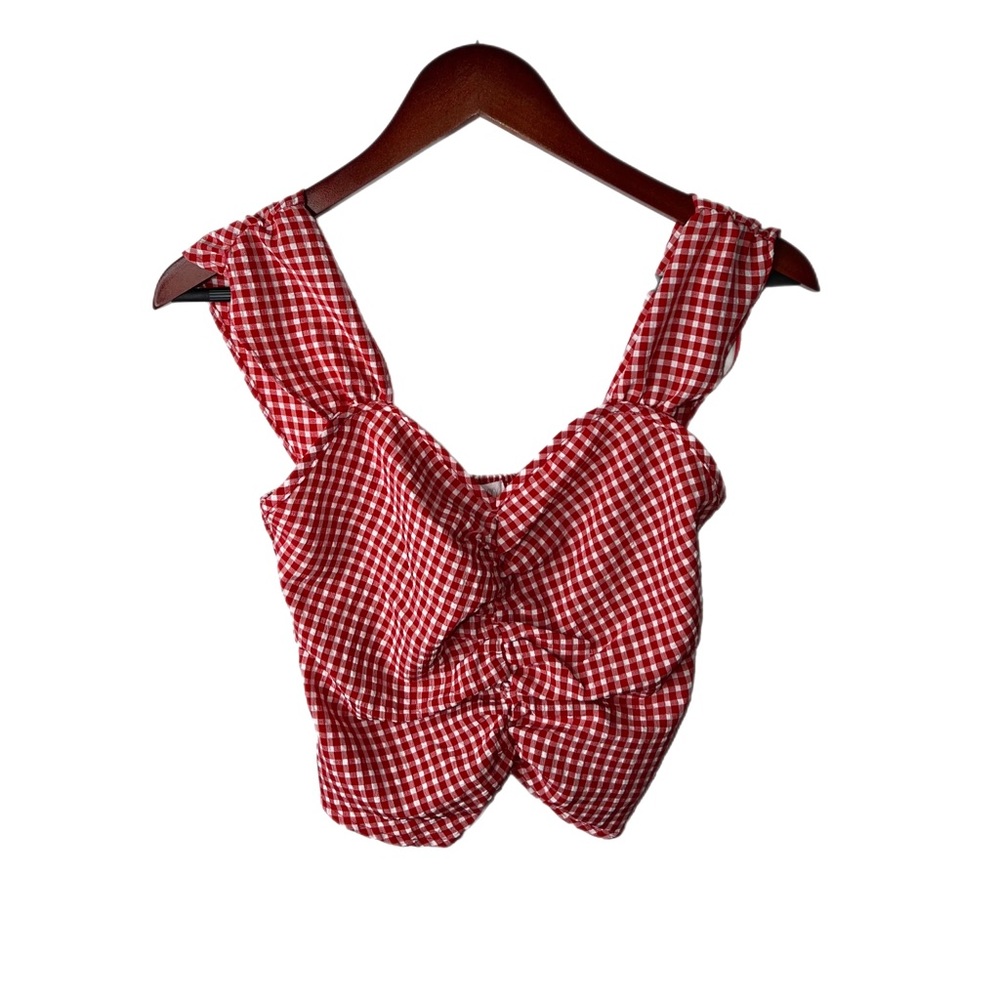 red and white gingham babydoll top C36